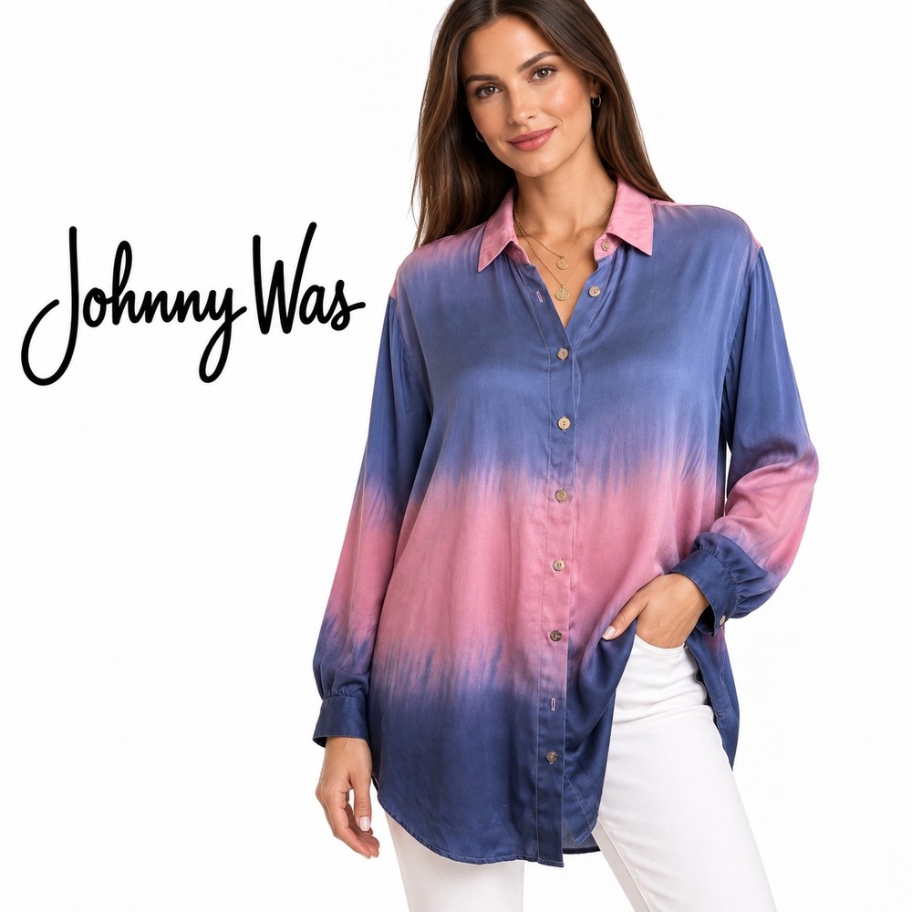 Johnny Was Blue Pink Silk Ombre Button Down Shirt R13320-9